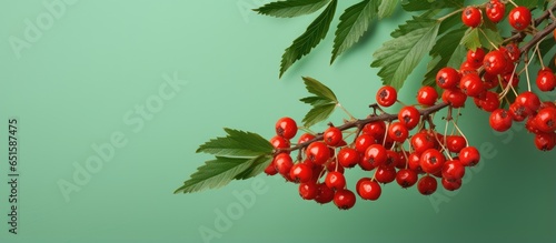 Mountain ash berries on a isolated pastel background Copy space
