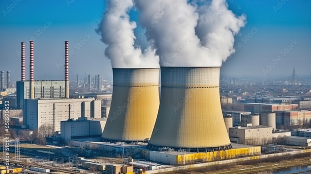 Thermal Power Plants Operating Smoothly in a Megacity on a Beautifully Clear Day. Generative AI