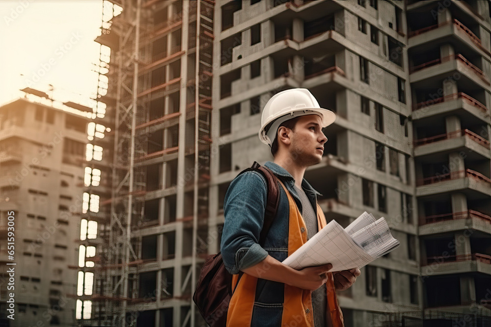 Civil Engineer at High-Rise Construction Site Civil Engineer at High-Rise Construction Site