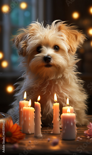 Greeting card with a dog on a blurred background.