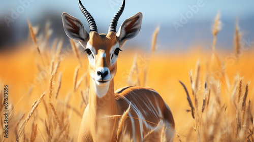African Wildlife Beauty. Springbok in the Tall Yellow Grass. Generative AI