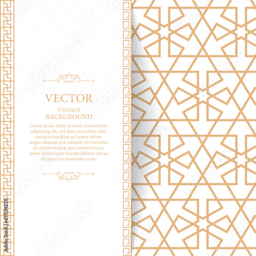 Golden vintage greeting card on a white background. Luxury ornament template. Great for invitation, flyer, menu, brochure, postcard, background, wallpaper, decoration, or any desired idea.