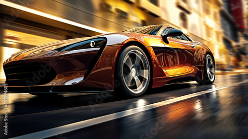 Capturing the Thrill of a Fast Sport Car. Blurred Motion Background. Generative AI © Godam