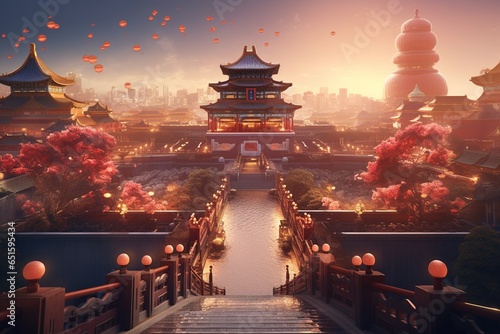 view of chinese temple  Generative AI