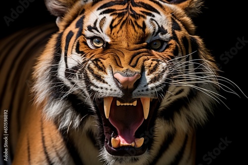 portrait of tiger face, roaring, closeup