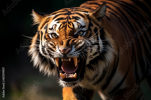 closeup tiger face roaring, portrait © pics3
