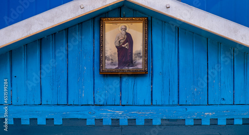 General view and architectural details of the Orthodox Cemetery Church of St. Elijah built in the second half of the 20th century in the town of Hryniewicze Duze in Podlasie, Poland. photo