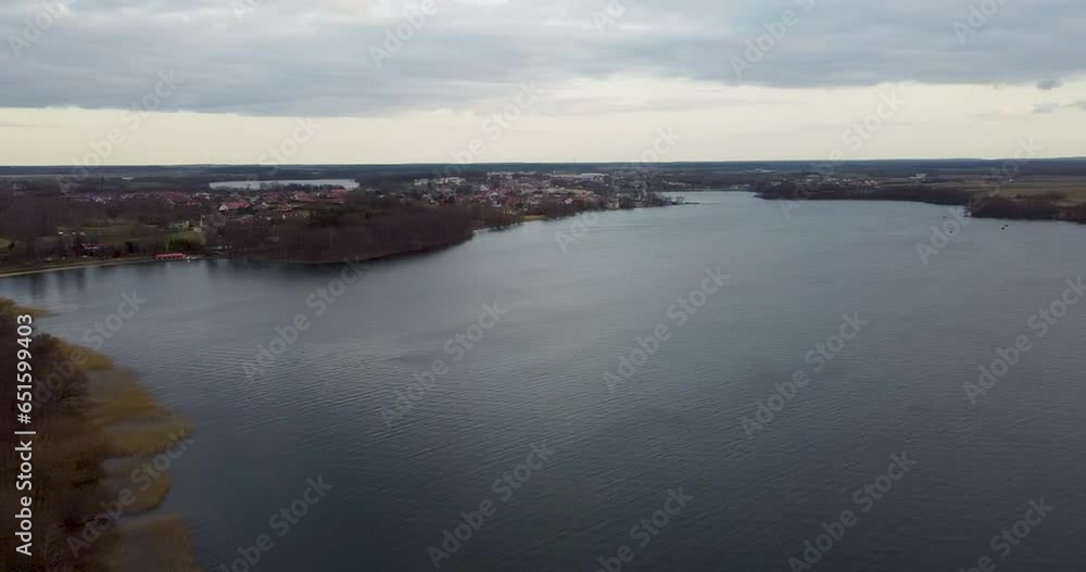 Drone aerial view of Village on Czaplinek city in Poland near a lake where is also a camping spot Drone aerial view of Village on Czaplinek city in Poland near a lake where is also a camping spot
