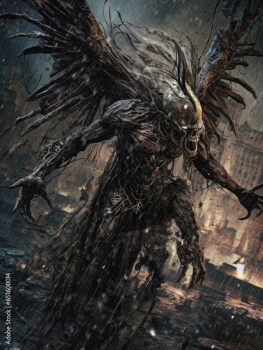 demon flying tyrael game tattoo epic dark fantasy illustration art scary poster oil painting