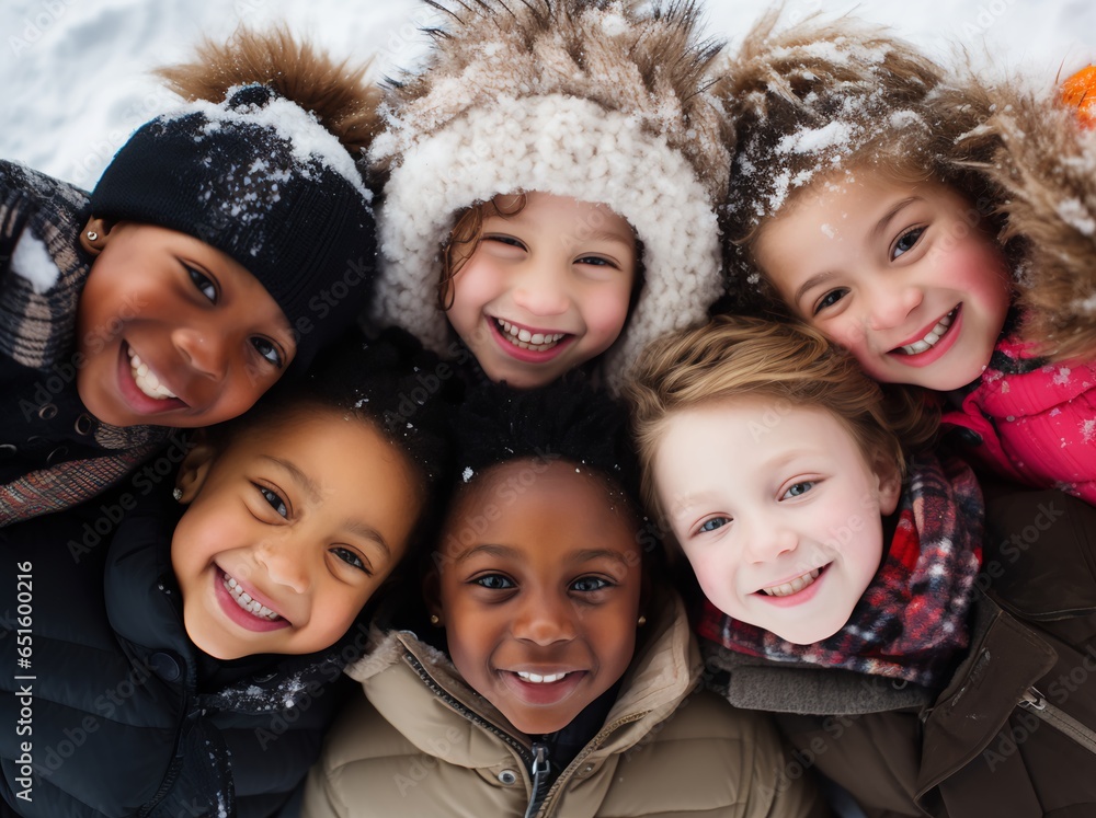 a group of kids in the snow smiling