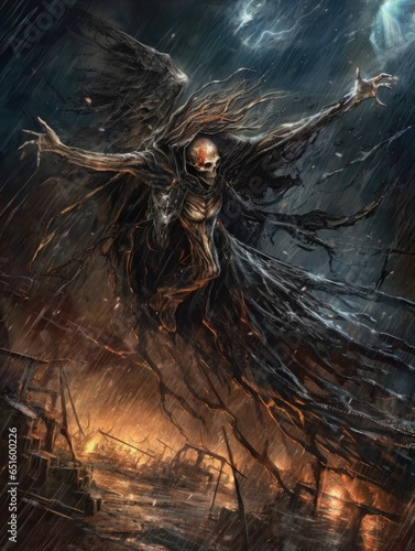 demon flying tyrael game tattoo epic dark fantasy illustration art scary poster oil painting photo