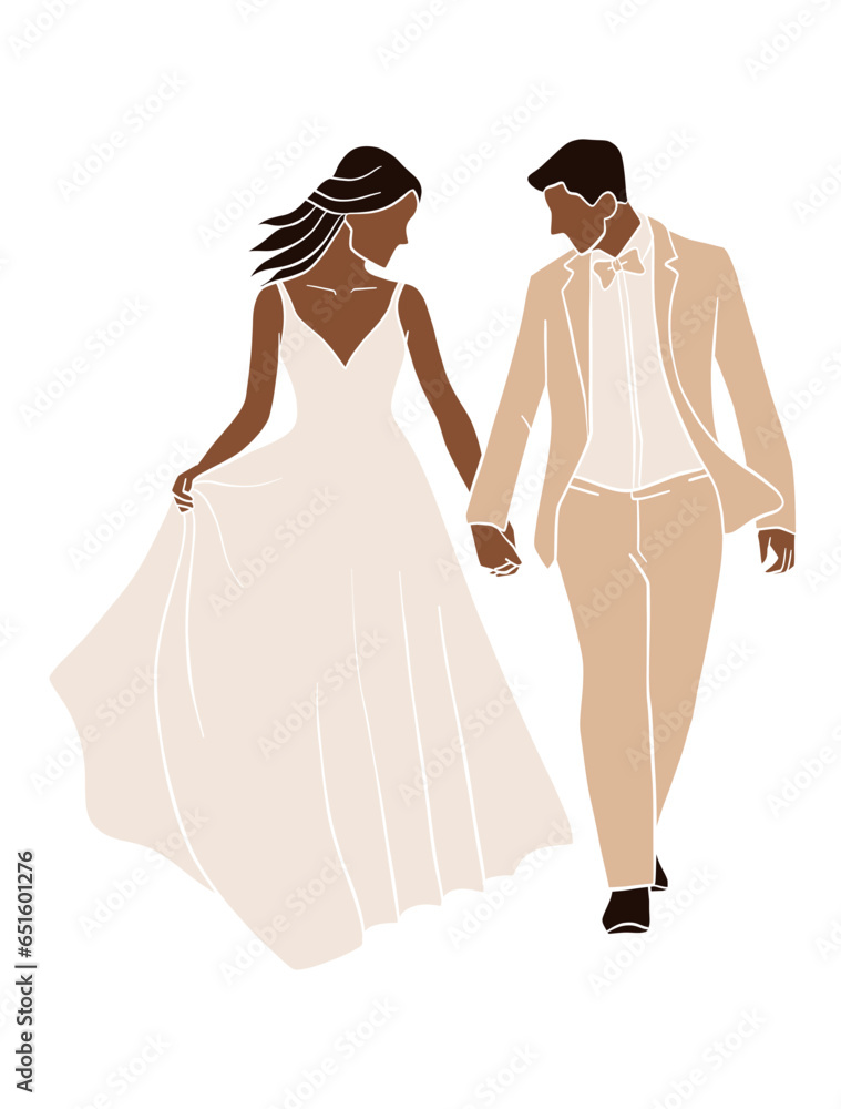 Abstract romantic wedding couple illustrations. Vector illustration.