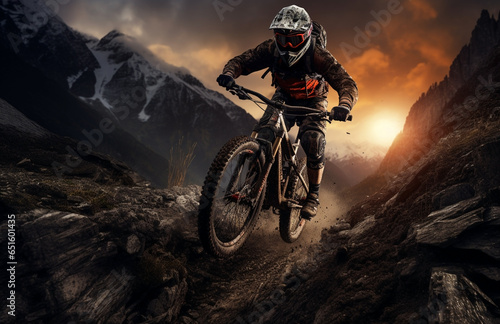 mountain biker in the sunset © Alezhano