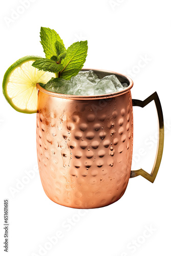 fresh moscow mule cocktail in copper mug. 