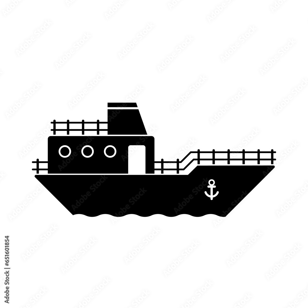 Obraz premium Shadow of fishing vessel, black and white illustration of boat.