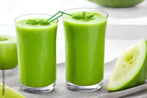 Green smoothies with beautiful presentation, drink for healthy lifestyle. Mixture of fruits berries juice and green vegetable, mouthwatering beverages in restaurants.