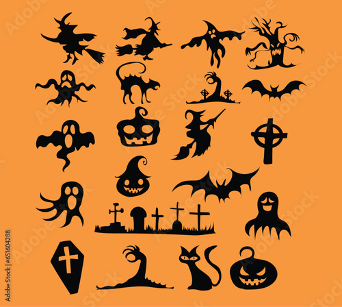 halloween background with pumpkin Halloween sticker Happy Halloween . set of Halloween Scary vector 