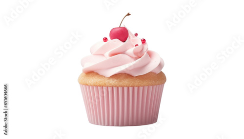 cupcake with cherry isolated on transparent background cutout