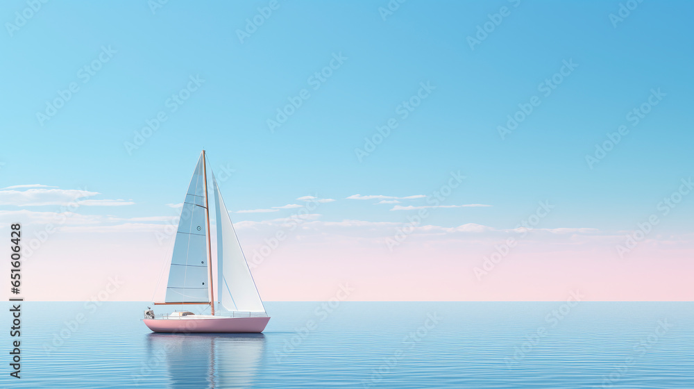 Small yacht at calm sea. Summer water sport, adventure outdoors.