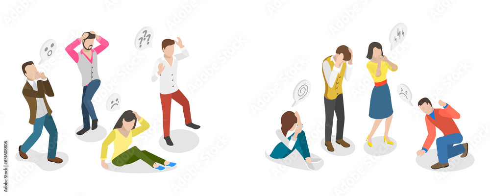 3D Isometric Flat Conceptual Illustration of Shocked, Frightened, Scared Character, Emotional Gesturing People 3D Isometric Flat Conceptual Illustration of Shocked, Frightened, Scared Character, Emotional Gesturing People