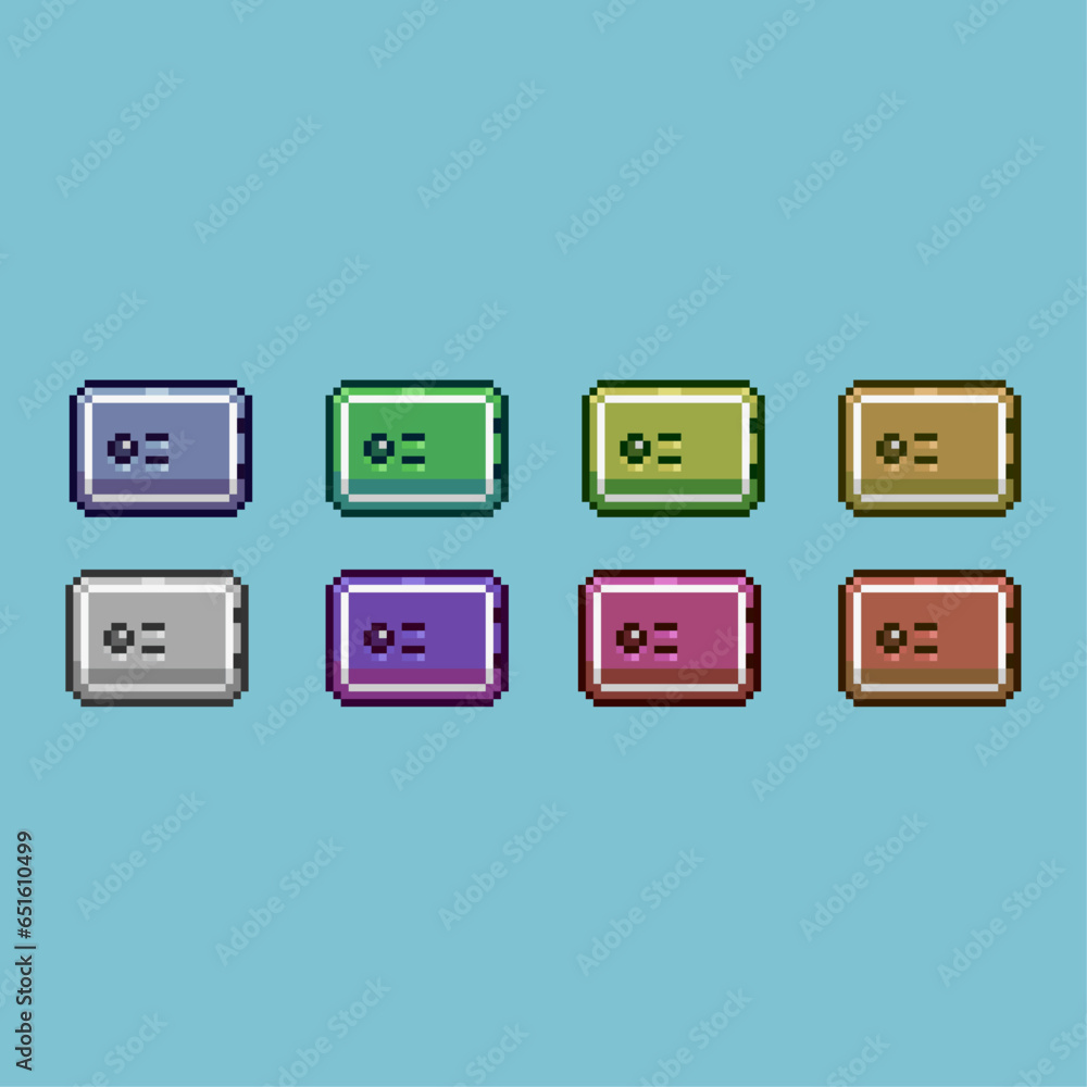 Pixel art sets of case with variation color item asset simple bits of safety case on pixelated style 8bits perfect for game asset or design asset element for your game design asset