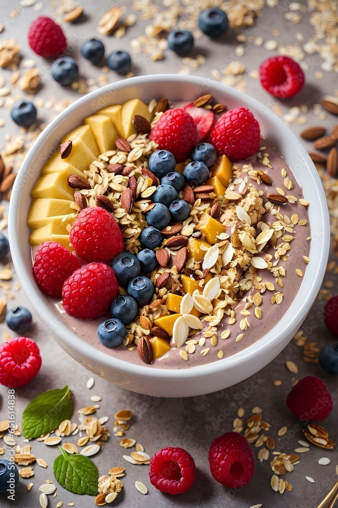 Oatmeal with fuits in a bowl for breakfast in the table, Diet oat with nuts healthy fit for loss weight Oatmeal with fuits in a bowl for breakfast in the table, Diet oat with nuts healthy fit for loss weight