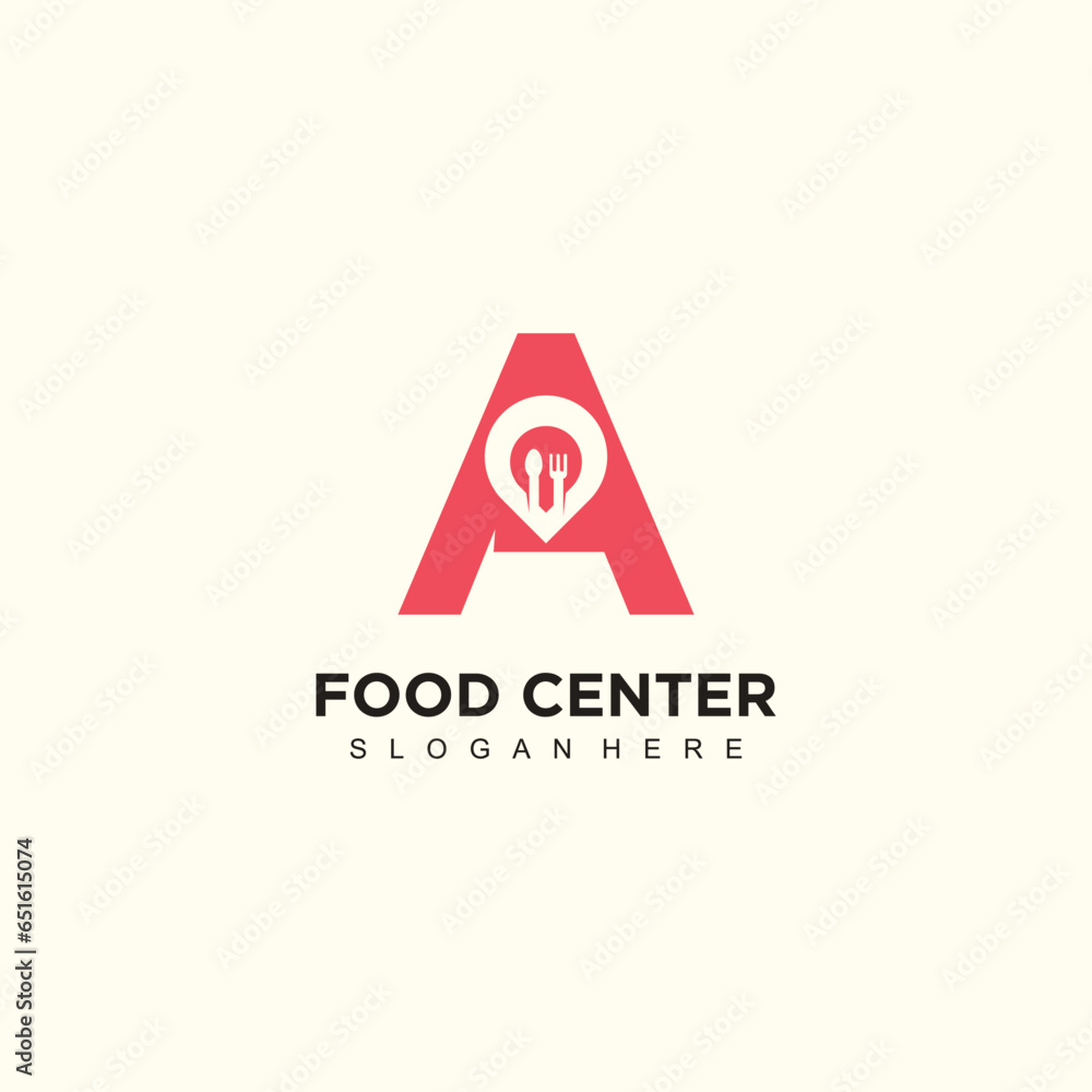 Letter A logo design element vector with pin food modern style Letter A logo design element vector with pin food modern style