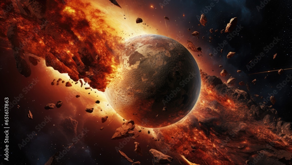 Fototapeta premium meteor fall to earth explode in air ozone , dangerous 