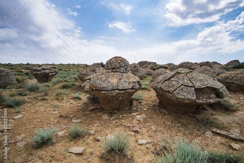 Photography Unusual spherical shape of stones in the Kazakh steppe Mangistau, valley of ball