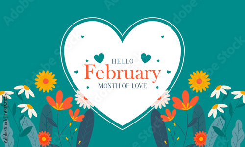 February Month of Love with Flowers Background
