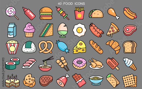 40 Food icons. Vector illustration. photo