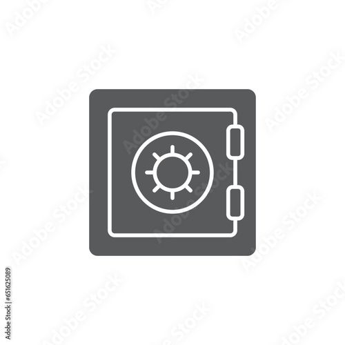 Metal bank safe icon in flat style. Money vault vector illustration on isolated background. Storage sign business concept.