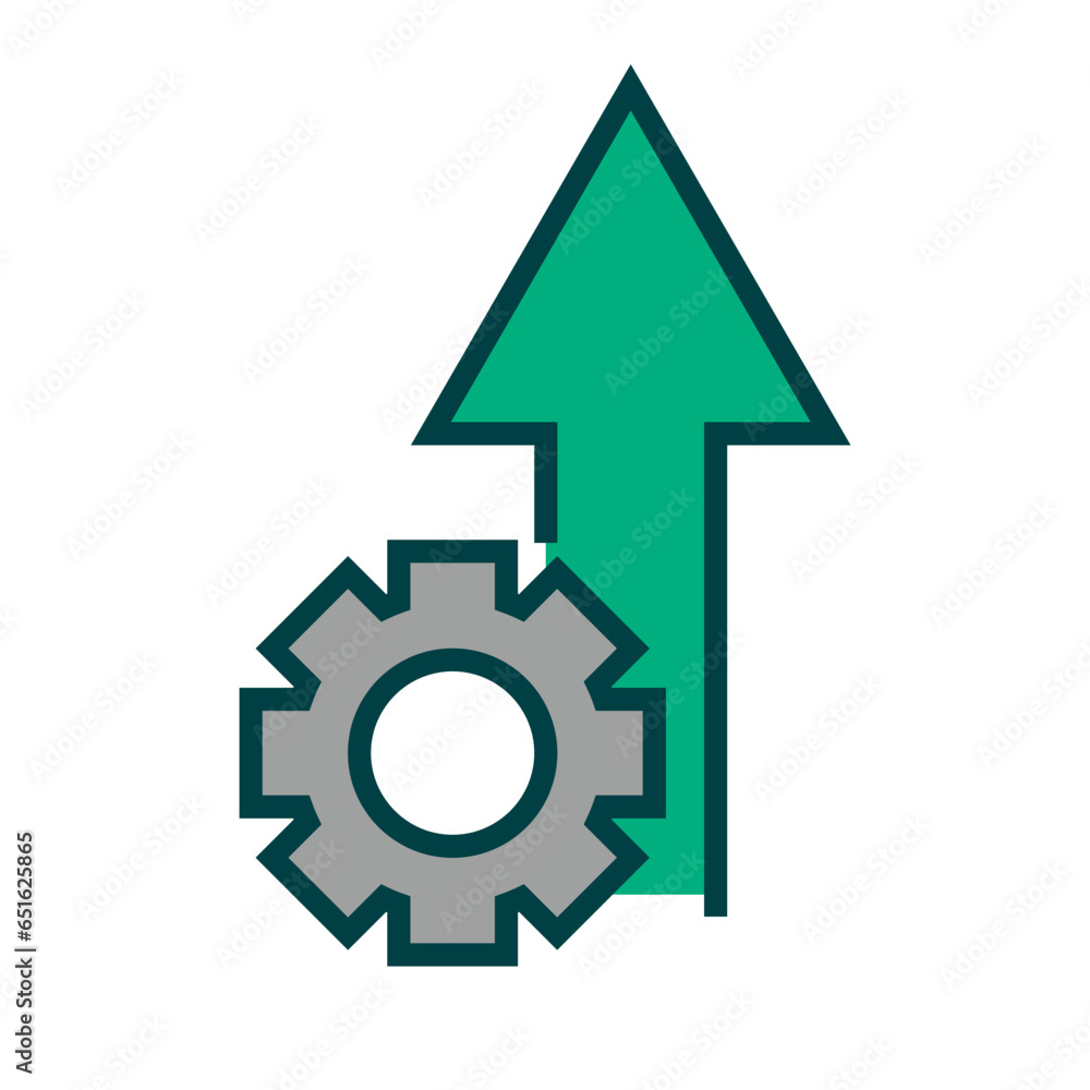 Developing up arrow and gear icon. Vector. Developing up arrow and gear icon. Vector.