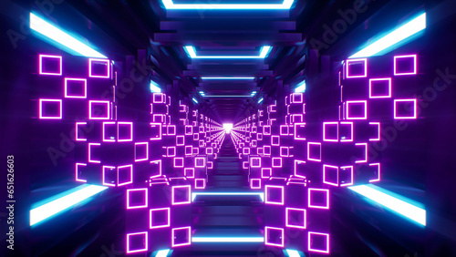 VJ Loop Visual of Neon Light Box Corridor 3d rendering