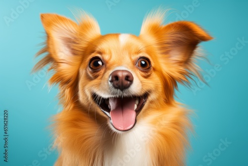 smiling corgi friendly dog studio shot on yellow background © VERTEX SPACE