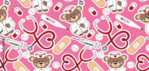 Nurse doctor elements seamless pattern background