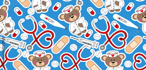 Nurse doctor elements seamless pattern background