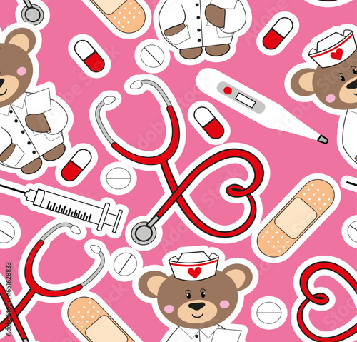Nurse doctor elements seamless pattern background