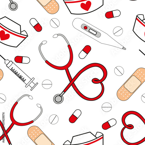 Nurse doctor elements seamless pattern background