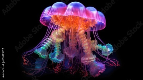 Explore the Ocean's Depths with Mesmerizing Jellyfish in Vibrant Neon Colors © Alexander Beker