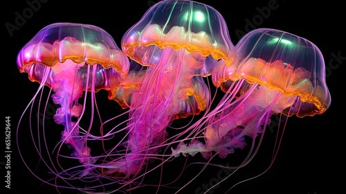 Explore the Ocean's Depths with Mesmerizing Jellyfish in Vibrant Neon Colors © Alexander Beker