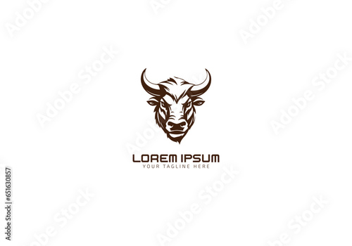 Bull head logo vector icon template. Abstract drawing bull face. Cute bull face with horns. Vector illustration