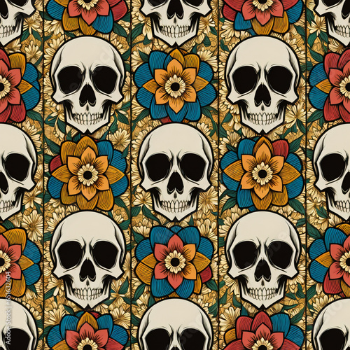 a seamless pattern of skulls