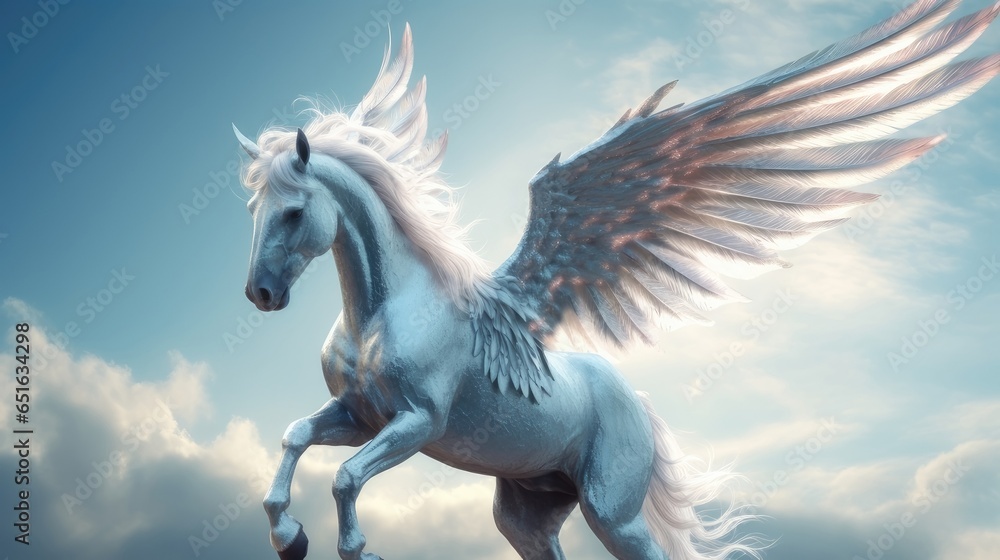 Mythical Pegasus in Flight. Captivating Image of a Majestic Winged Horse
Mythical Pegasus in Flight. Captivating Image of a Majestic Winged Horse