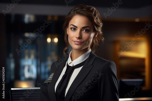 Wallpaper Mural female hotel receptionist standing in front of the hotel reception counter Torontodigital.ca