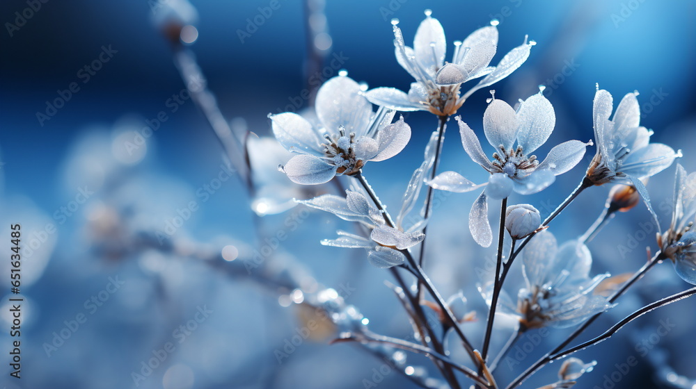 Close-up of snowflakes falling on cherry tree blossoms during the spring season