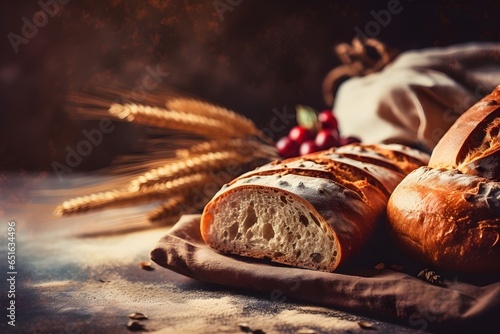 Freshly baked Bread food photography, product shoot for cook book, High resolution , rustic background