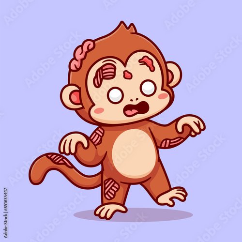 Cute Monkey Zombie Cartoon Vector Icon Illustration. Animal Holiday Icon Concept Isolated Premium Vector. Flat Cartoon Style