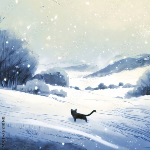 cat in the snow landscape © Bian