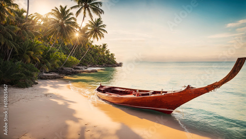 Boat on the seashore  palm trees